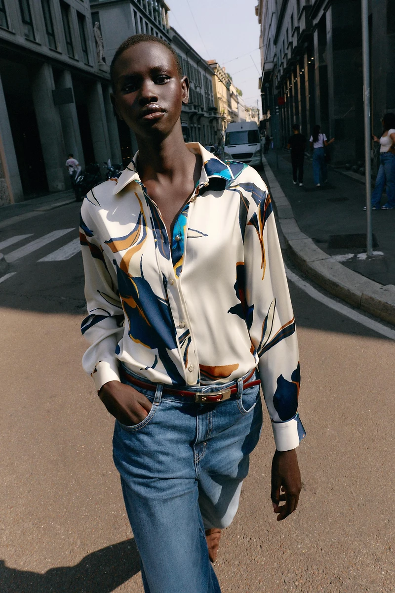 FLORAL PRINT SATIN SHIRT