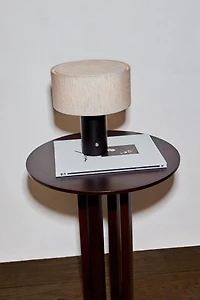 WOOD AND LINEN CORDLESS TABLE LAMP