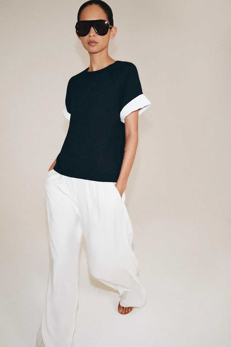 PULL EN MAILLE À MANCHES REVERS COMBINÉES