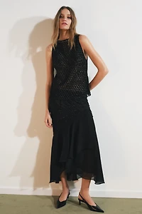 RUFFLED BEADED MIDI SKIRT