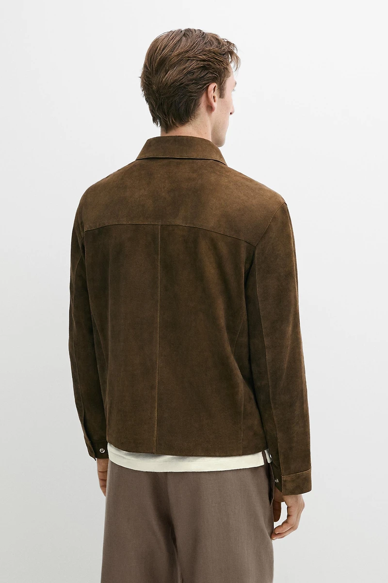 Suede leather zip-up jacket