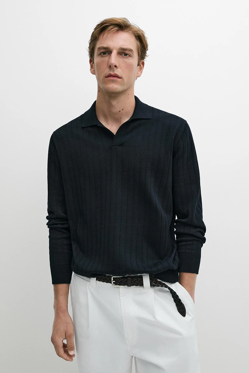 Pull en maille 100 % coton col polo