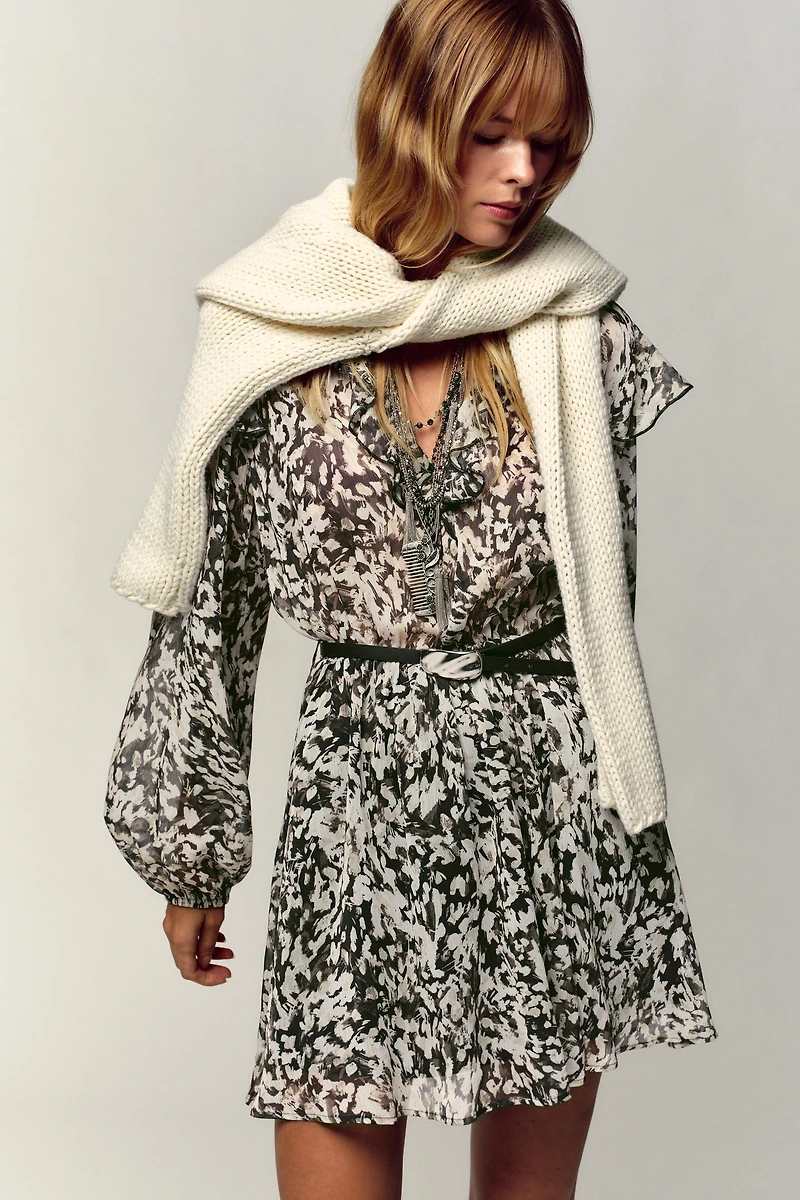 BELTED PRINTED MINI DRESS
