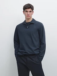 Cotton blend quarter-zip T-shirt
