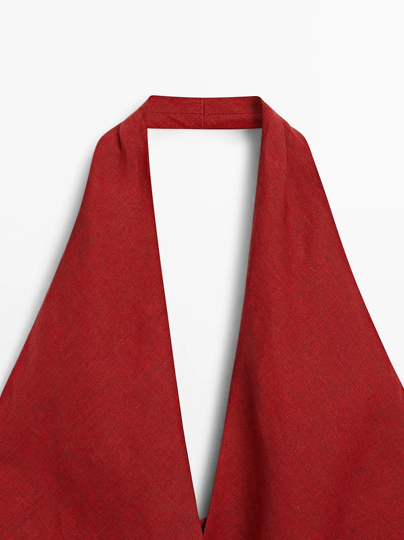 Linen halter top with low-cut back