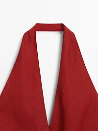 Linen halter top with low-cut back
