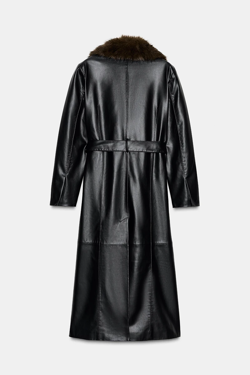 FAUX LEATHER COAT WITH DETACHABLE COLLAR