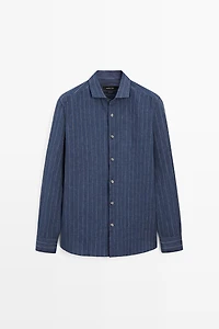 Regular fit striped delave 100% linen shirt