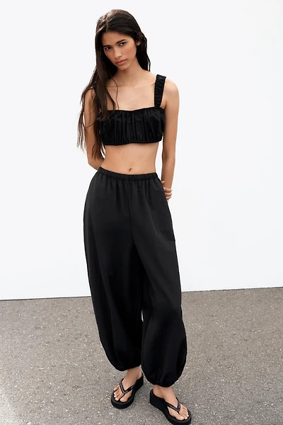 POPLIN RUCHED CROP TOP