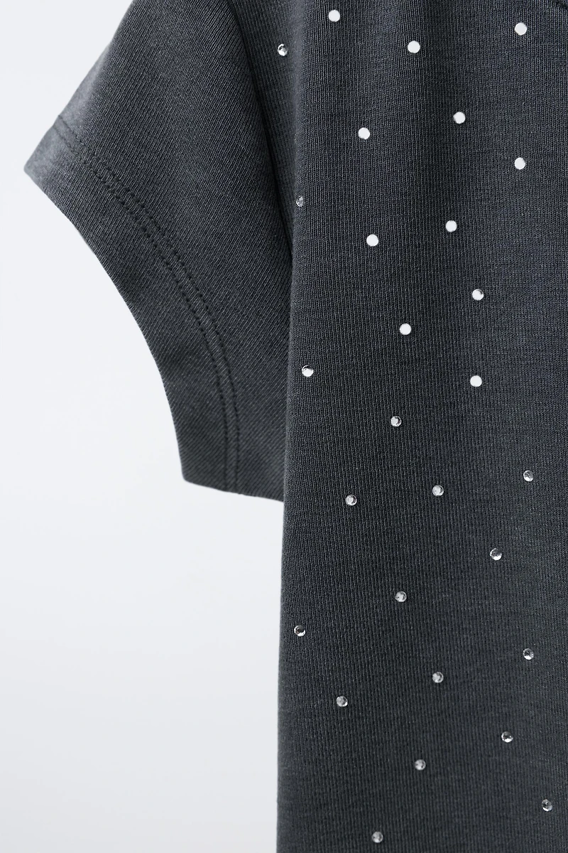 RHINESTONE WASHED EFFECT T-SHIRT