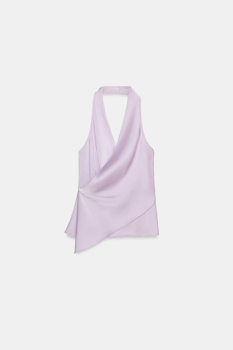 POLKA DOT SATIN EFFECT HALTER TOP