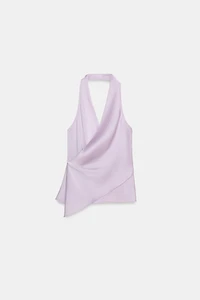 POLKA DOT SATIN EFFECT HALTER TOP