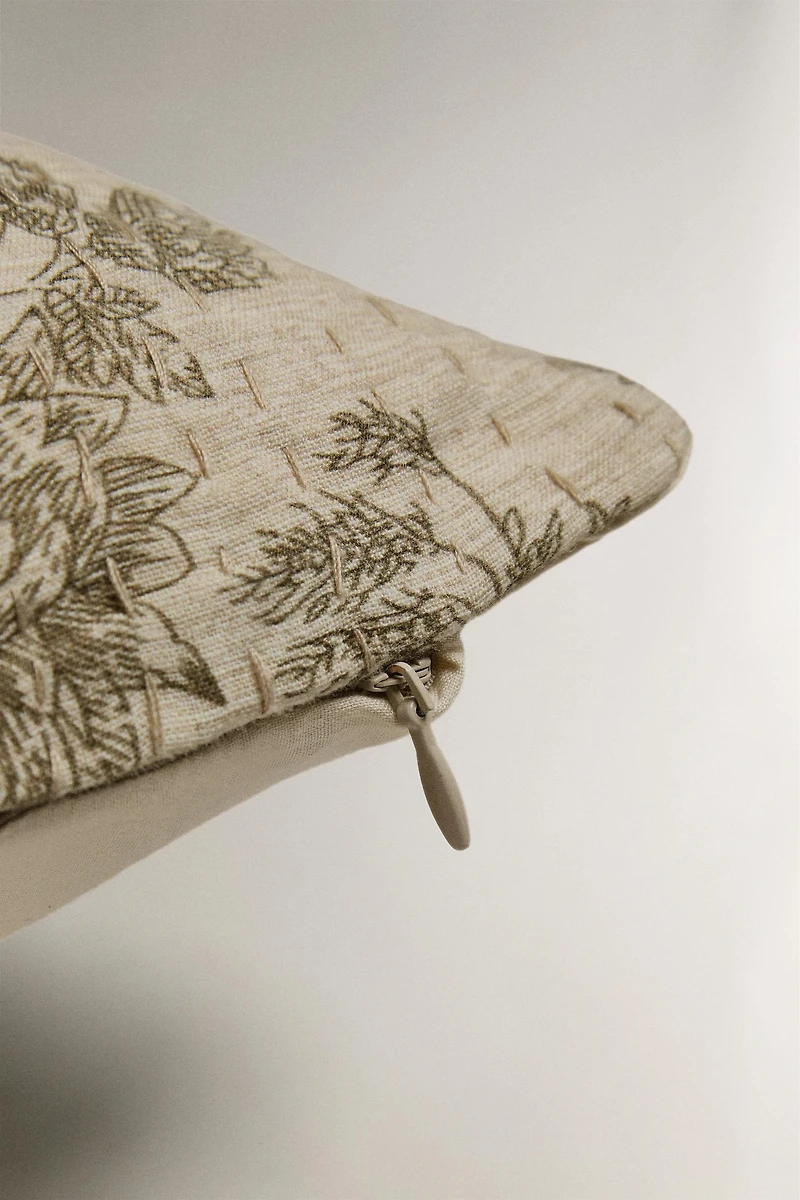 LINEN AND COTTON THROW FLORAL PILLOW COVER