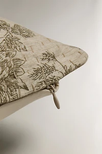 LINEN AND COTTON THROW FLORAL PILLOW COVER