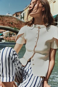 PUFF SLEEVE CARDIGAN WITH SLITS