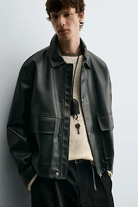 FAUX LEATHER POCKET JACKET