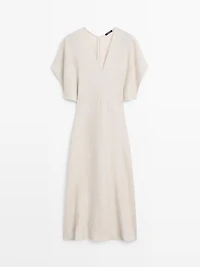 Lightweight short sleeve linen midi dress