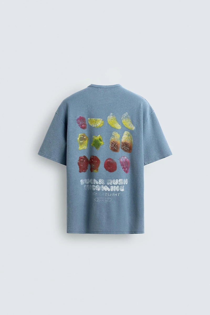 WASHED KNIT GUMMY PRINT T-SHIRT