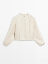 Frayed linen and silk bomber jacket