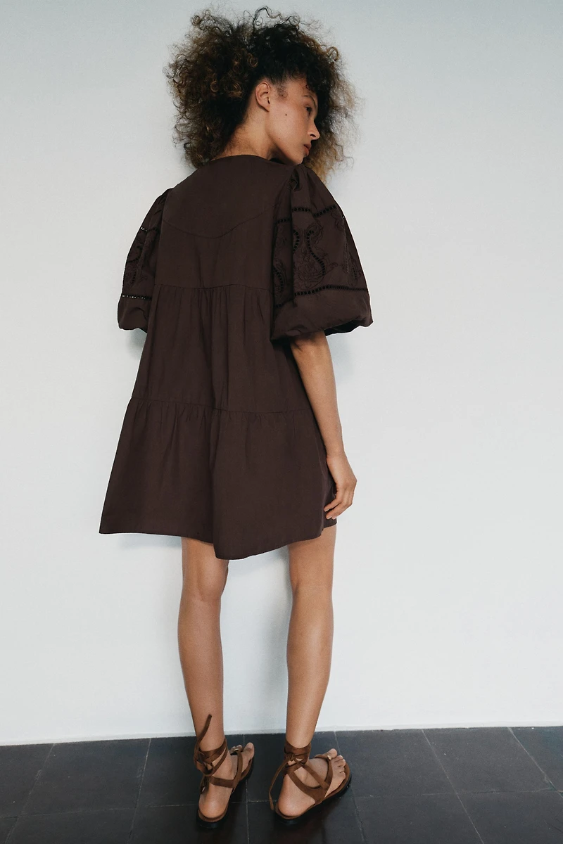 EMBROIDERED POPLIN MINI DRESS