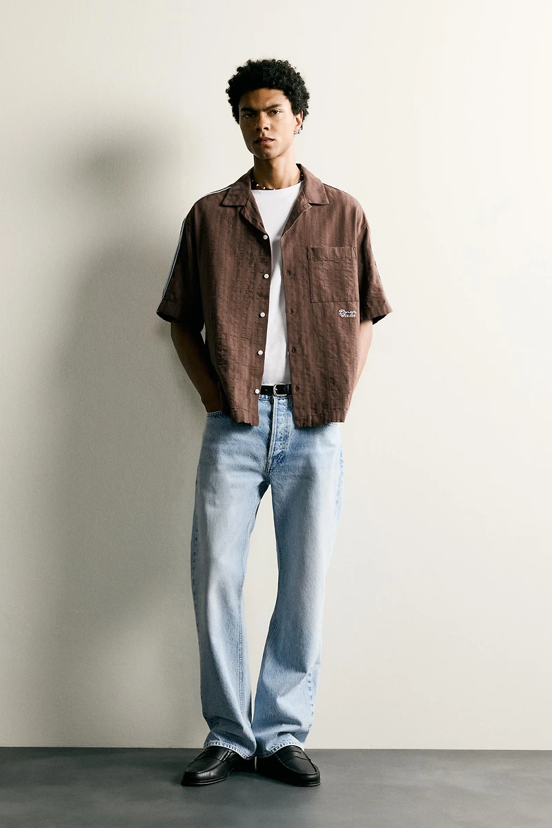 CONTRAST EMBROIDERED STRIPE SHIRT