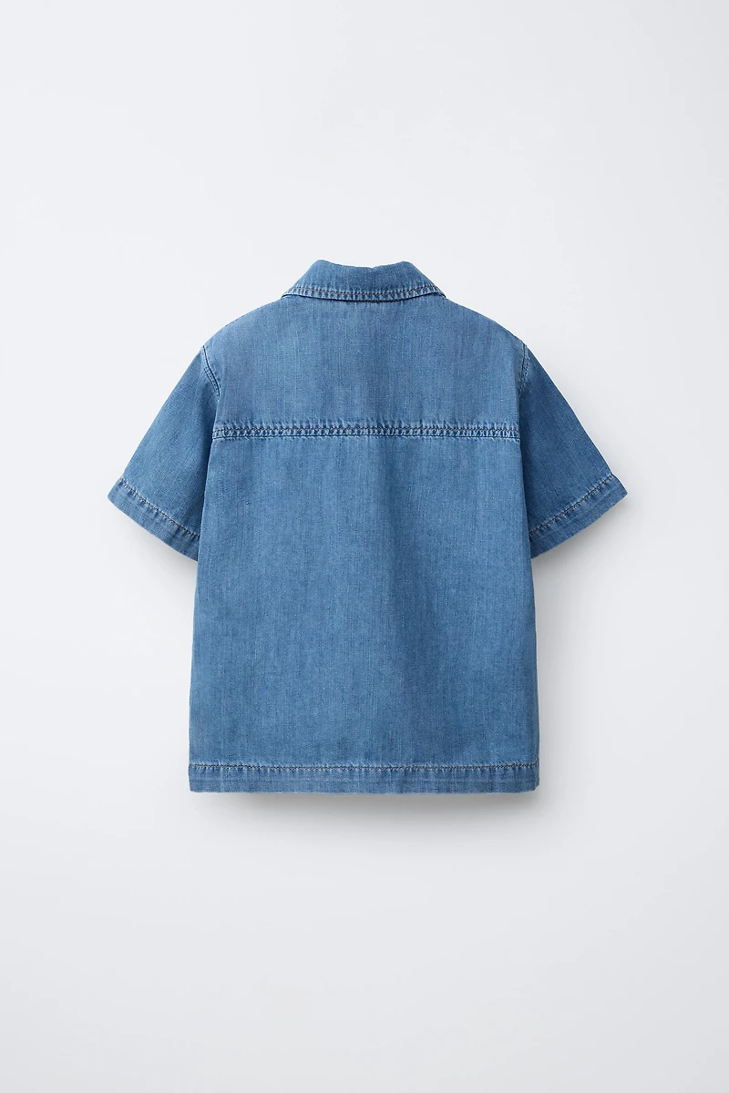 COTTON LINEN BLEND DENIM SHIRT