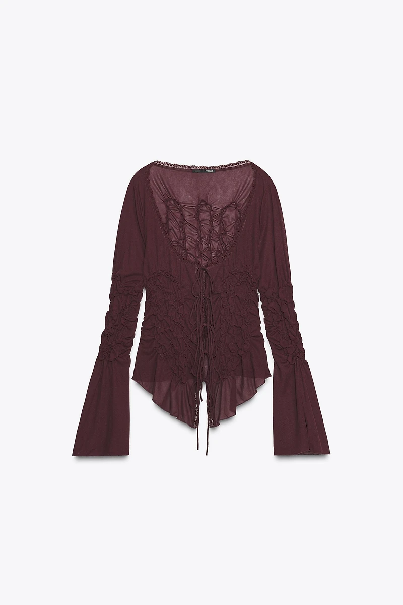 TOP À LACETS ET FRONCES