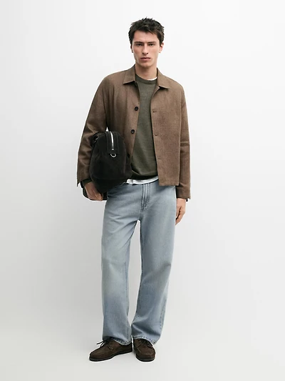 Total look linen jacket with herringbone detail
