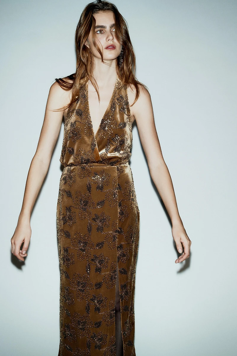 SEQUIN VELVET MIDI DRESS