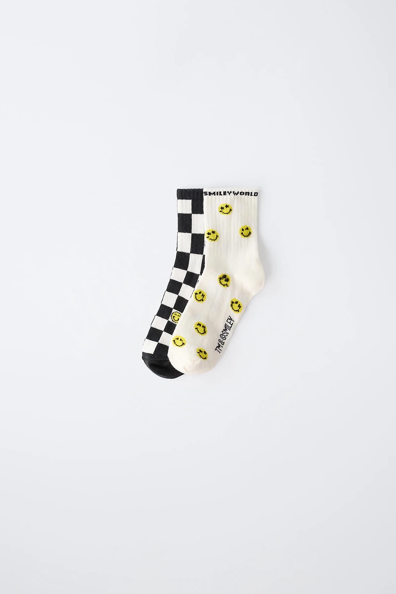 SMILEYWORLD® CHECKERBOARD ANKLE SOCKS TWO-PACK