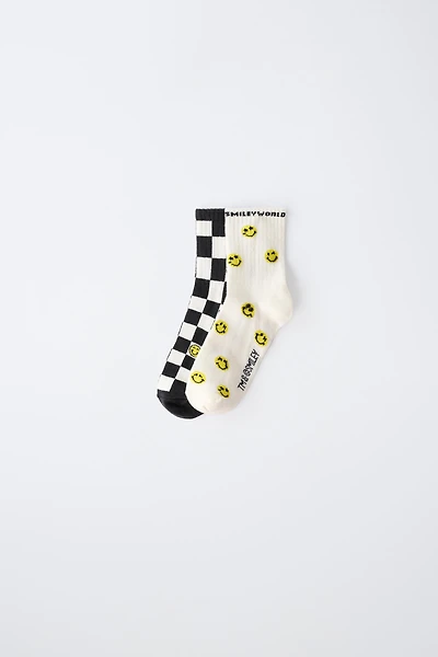 LOT DE DEUX CHAUSSETTES MI-Hautes SMILEYWORLD ® À DAMIER