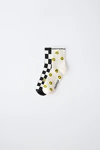 SMILEYWORLD® CHECKERBOARD ANKLE SOCKS TWO-PACK