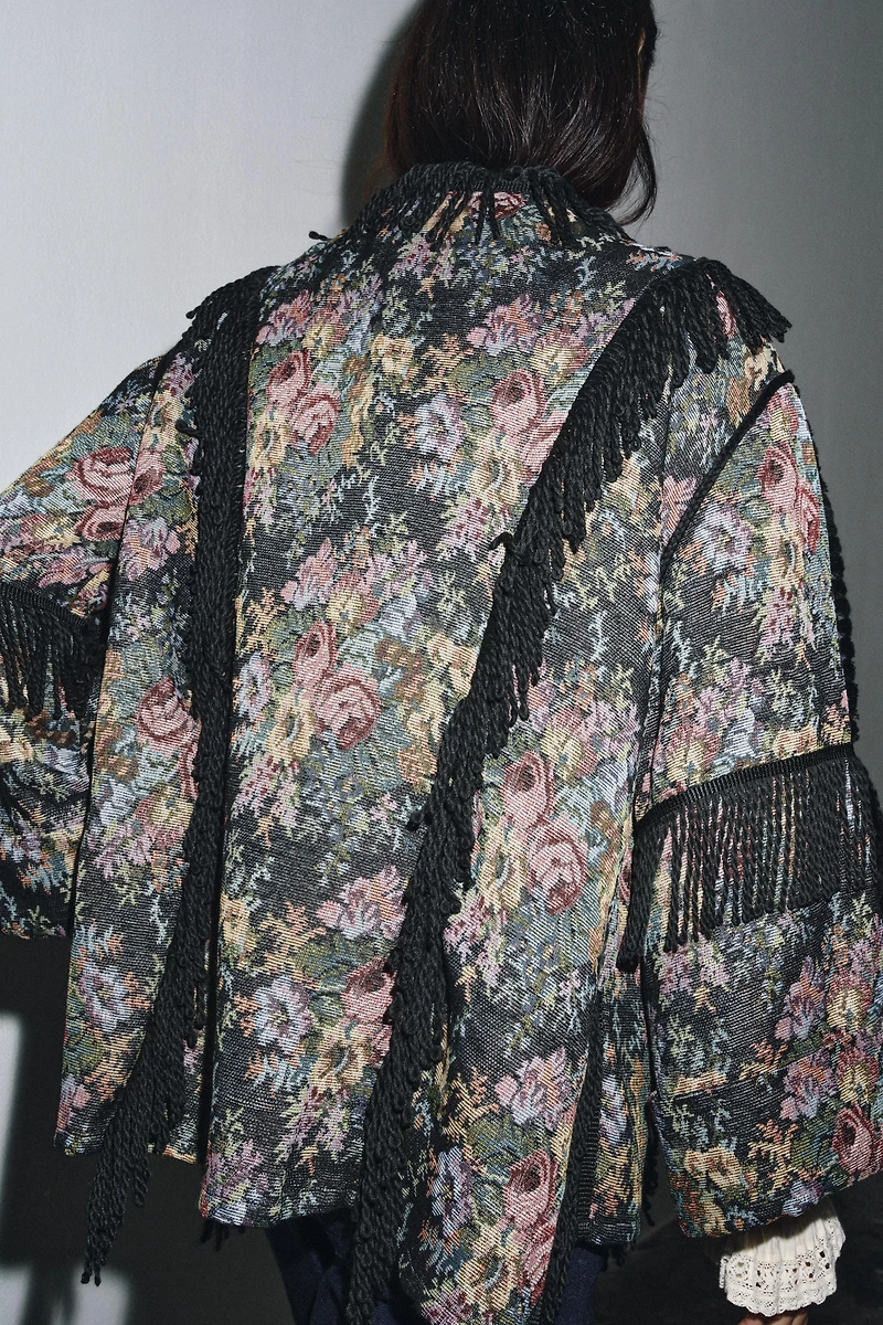 KIMONO JACQUARD FLEURS FRANGES