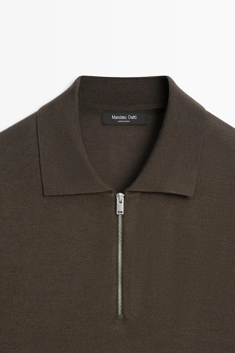 Wool blend zip-detail polo shirt