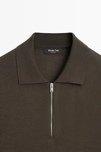 Wool blend zip-detail polo shirt