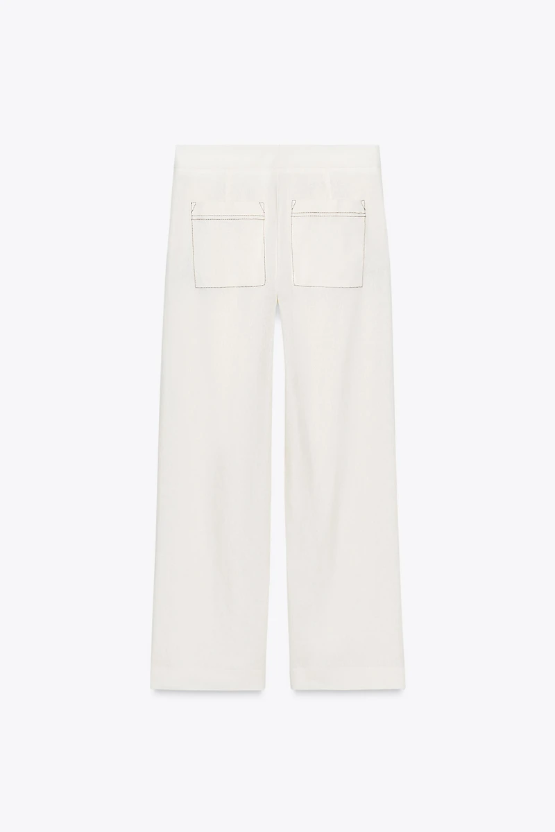 STRAIGHT LINEN PANTS WITH CONTRAST STITCHING