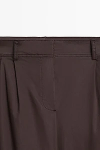 Cotton blend poplin pleated pants