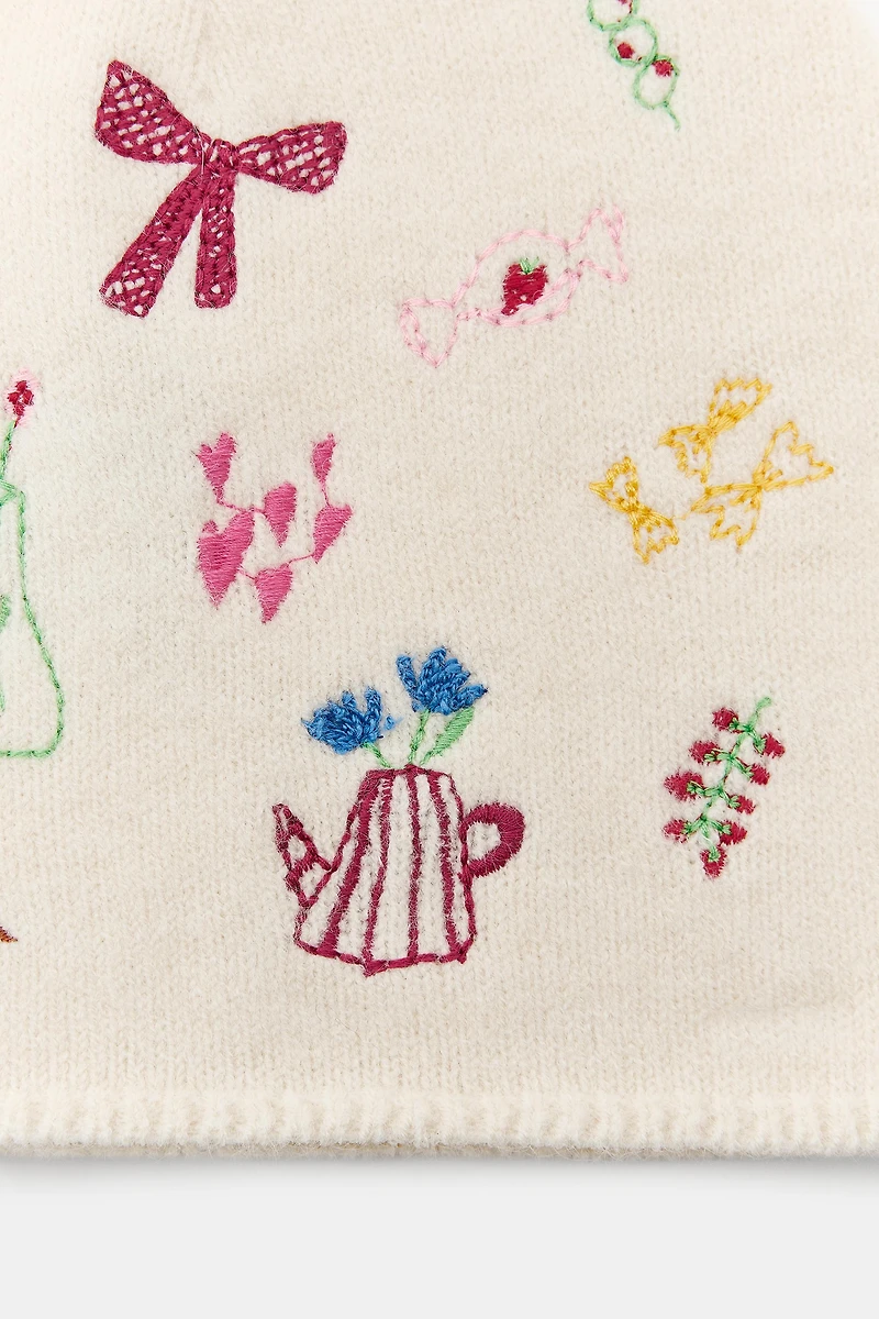 EMBROIDERED KNIT BEANIE HAT