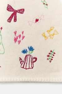 EMBROIDERED KNIT BEANIE HAT