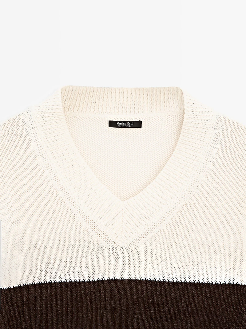 Striped cotton blend knit sweater
