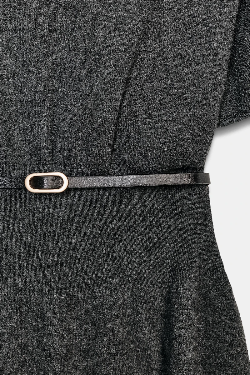 BELTED KNIT MIDI DRESS