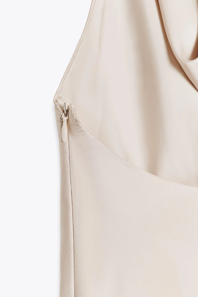 FRINGED HALTER SATIN EFFECT TOP