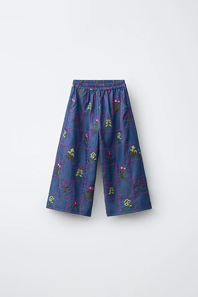 EMBROIDERED WIDE LEG PANTS