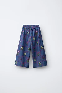 EMBROIDERED WIDE LEG PANTS