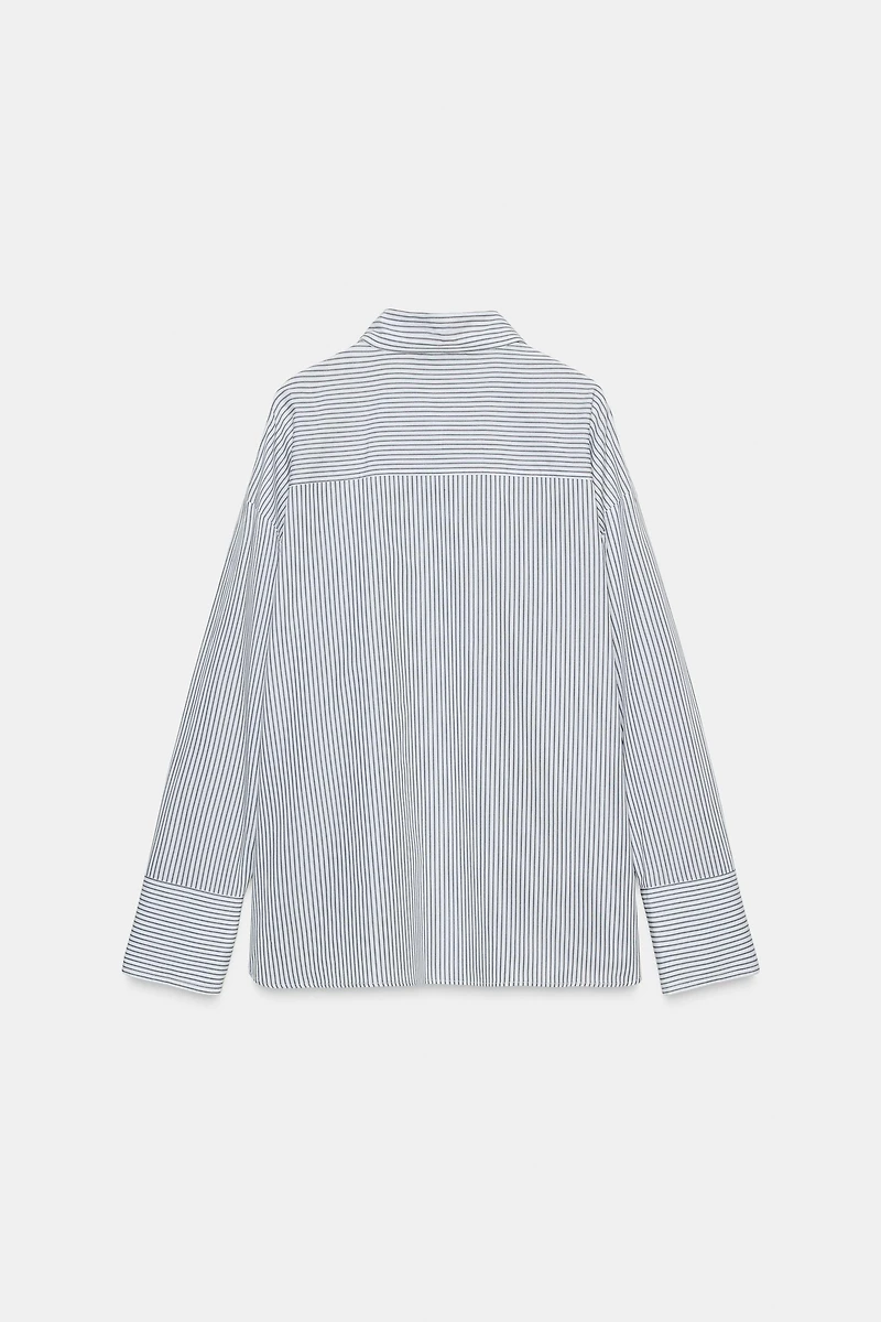 STRIPED POPLIN SHIRT WITH SCARF DETAIL