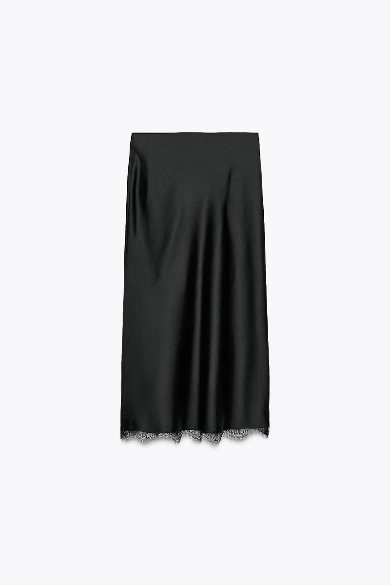 JUPE MI-LONGUE SATINÉE DENTELLE