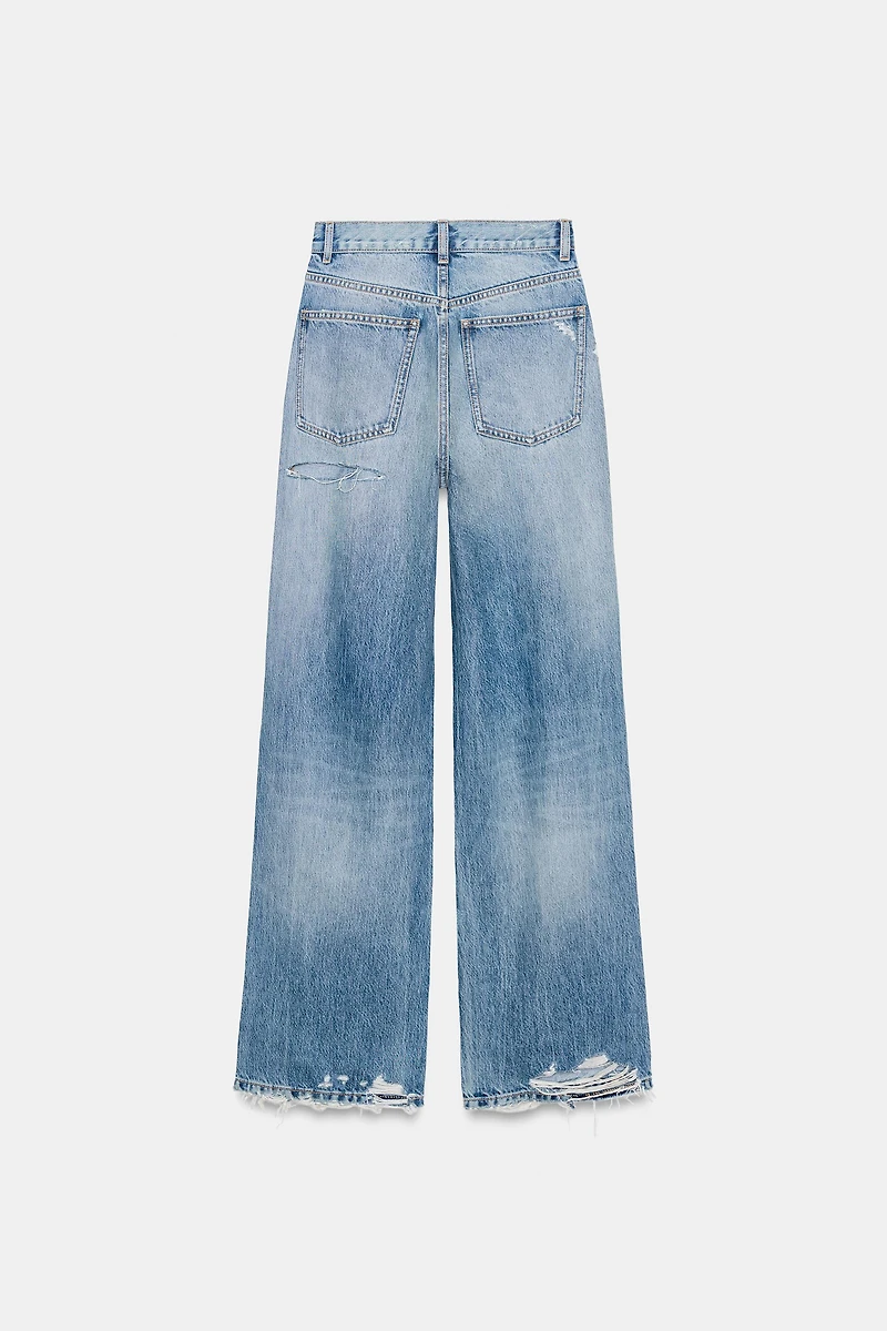TRF RIPPED HIGH WAIST WIDE LEG JEANS
