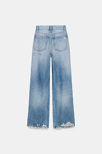 TRF RIPPED HIGH WAIST WIDE LEG JEANS