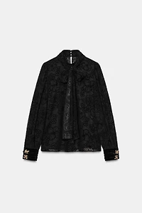 BOW SEMI-SHEER VELVET BLOUSE