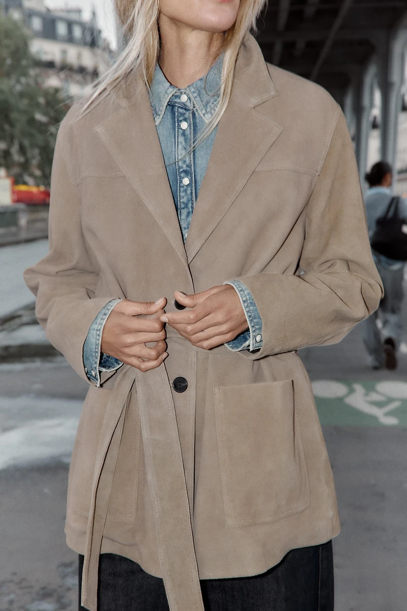 100% LEATHER BELTED JACKET